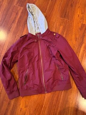 Kids' Burgundy Bomber Jacket with Gray Hood